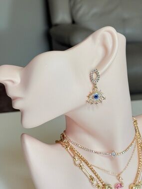 Gold-Tone Blue Evil Eye Drop Earrings